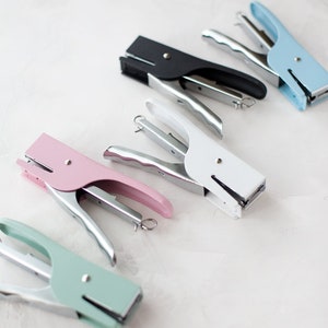 Vintage Style Hand-Held Metal Stapler w/ Staples Light Blue / Black / Cream / Dusty Pink / Vintage Green image 7