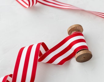 Red + White Stripe Grosgrain Ribbon • 5/8" • 7/8" • 1.5"