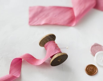 Golden Fuchsia Bias-Cut Dupioni Silk Ribbon • 3/4" • 2"