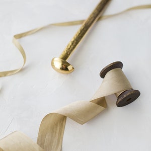 Brass Taupe Habutai Silk Ribbon: Hand-Dyed, Woven Edge • 1/8&quot; • 1/4&quot; • 1/2&quot; • 1.25&quot; • 2&quot;