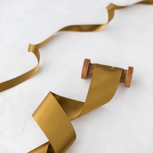 Antique Gold Japanese Double-Faced Satin Ribbon • 1/8&quot; • 1/4&quot; • 3/8&quot; •  1/2&quot; • 5/8&quot; •  3/4 • 1&quot; • 1.5&quot; • 2&quot; • 2.75&quot;