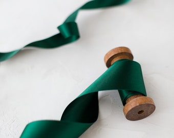 Hunter Green Japanese Double-Faced Satin Ribbon • 1/8" • 1/4" • 3/8" •  1/2" • 5/8" •  3/4 • 1" • 1.5" • 2" • 2.75"