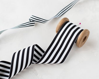 Black + White Stripe Grosgrain Ribbon • 3/8" • 5/8" • 7/8" • 1.5" • 2.25"