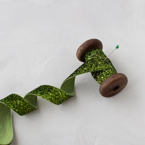 Lime Green Sparkle Tinsel Ribbon • 3/4&quot; • 1.5&quot;