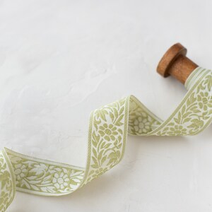 Sage Green + Cream Floral Mirrored Woven Jacquard Ribbon • 1.18