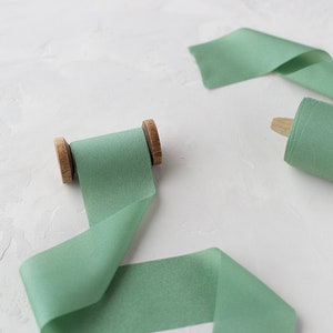 Mint Sage Green Shimmer Crepe Faux Silk Ribbon • 2&quot;