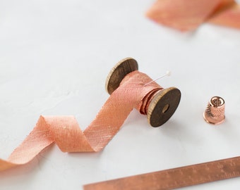 Gold Tangerine Bias-Cut Dupioni Silk Ribbon • 3/4" • 2"