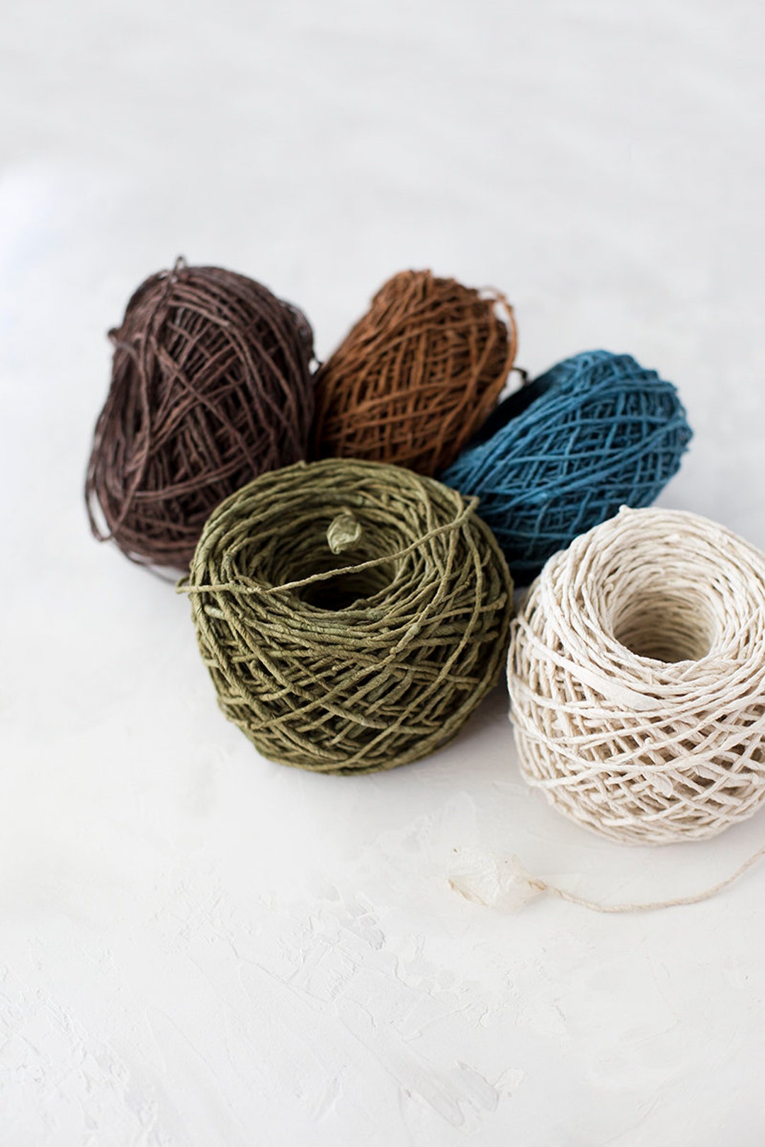 Handmade Twisted Paper Twine Antique White / Blue Spruce / Copper