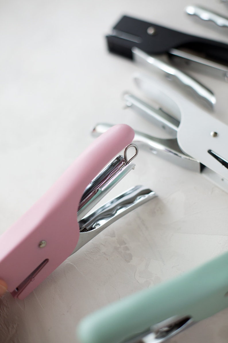 Vintage Style Hand-Held Metal Stapler w/ Staples Light Blue / Black / Cream / Dusty Pink / Vintage Green image 6