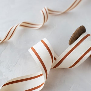 Copper Rust Natural Double Stripe Cotton Blend Ribbon 5/8 1.5 image 2