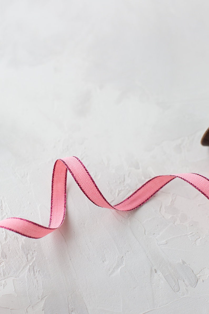 Pink + Berry Metallic Edge Italian Cotton Ribbon • 3/8