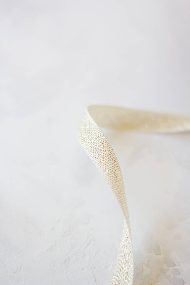 Natural Gold Metallic Loose Weave Italian Cotton Ribbon 1/2 image 3