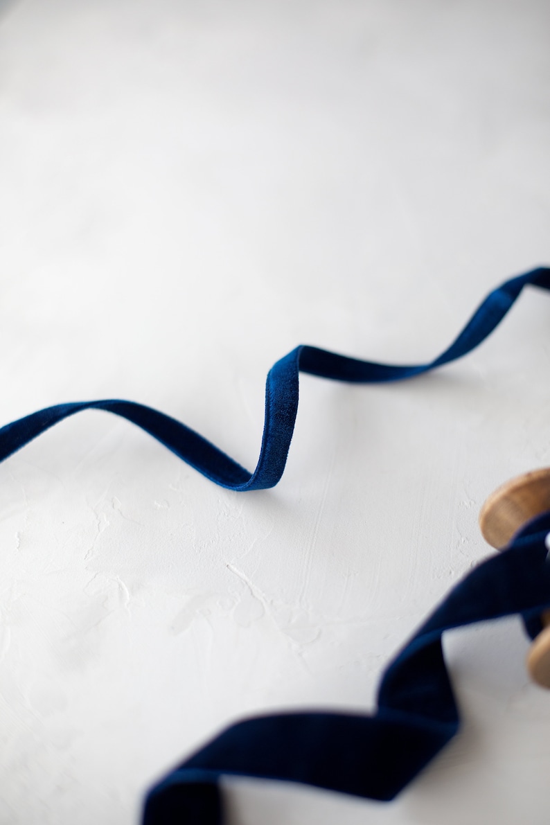 Deep Ribbon Blue Deep Navy Blue Double-faced Swiss Velvet Ribbon • 3/16