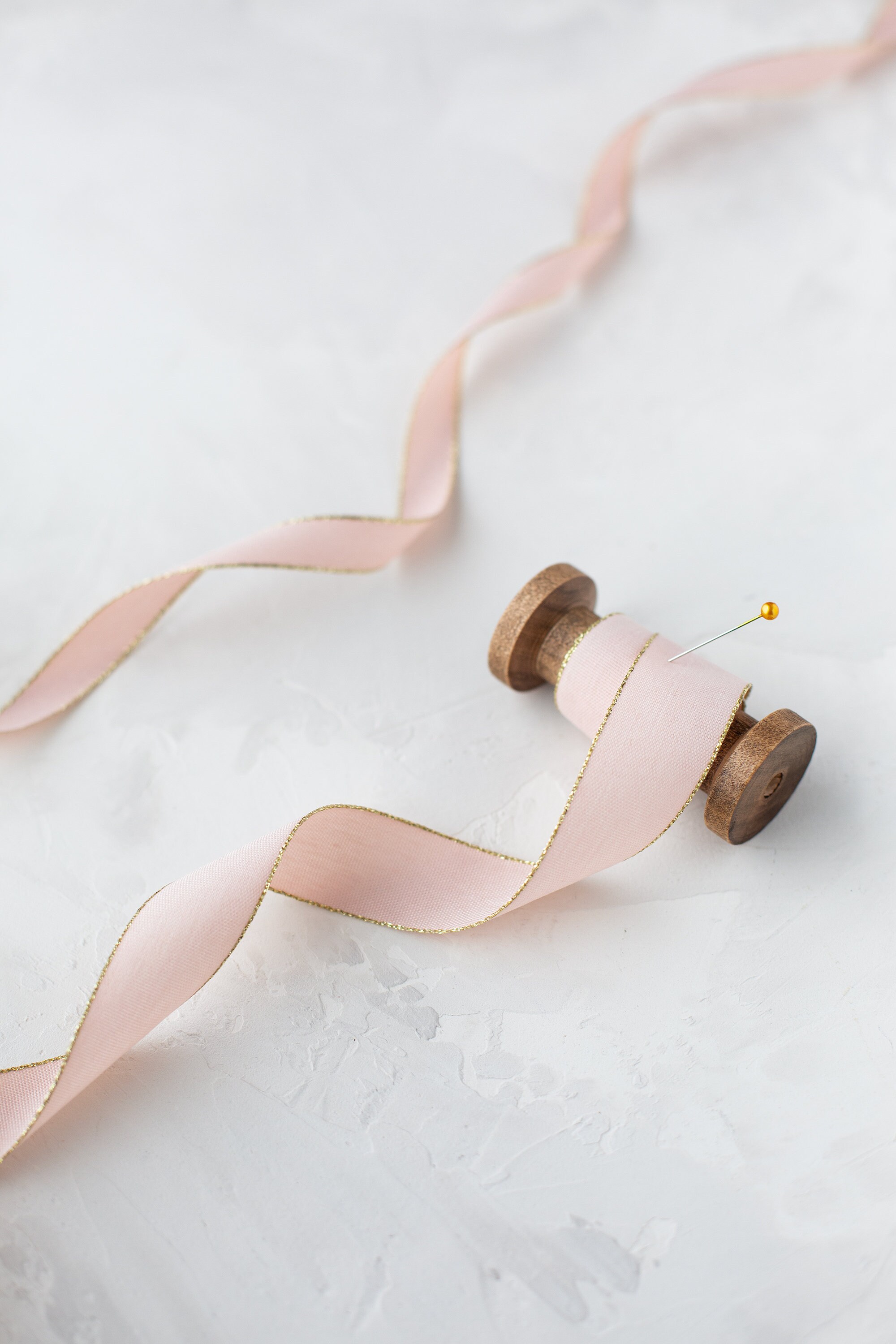 Blush Pink + Gold Metallic Edge Italian PolyCotton Ribbon • 5/8" • 1" • 1.5"