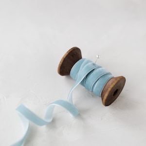 Soft Blue Velvet Ribbon • 1/4&quot; • 3/8&quot; • 5/8&quot;
