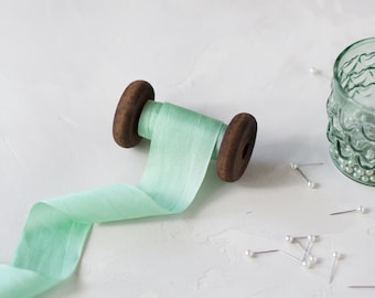 Bright Seafoam Hand-Dyed Habutai Silk Ribbon • 1/4" • 1/2" • 1.25"