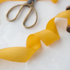 Mustard Marigold Bias-Cut Hand-Dyed Silk Ribbon 1/2 5/8 1 1.5 2.5 image 2