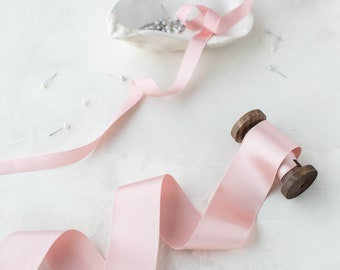 Dusty Rose Blush Silk Satin Charmeuse Ribbon: Single-Faced, Woven Edge • 1/8" • 1/4" • 3/8" • 1/2" • 5/8" • 3/4 • 1" • 1.5" • 2"