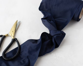 Dark Navy Blue Shimmer French Taffeta Lightly-Wired Ribbon • 1.5" • 5"