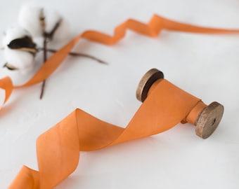 Burnt Orange Bias-Cut Hand-Dyed Silk Ribbon • 1/2" • 5/8" • 1" •  1.5" • 2.5"