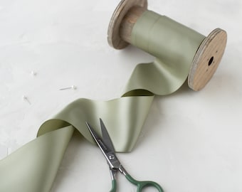 Sage Green Double-Faced Satin Ribbon • 1.5" • 2.25" • 3" • 4"