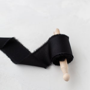 Black Frayed Edge Faux Charmeuse Silk Ribbon 1.5 image 2