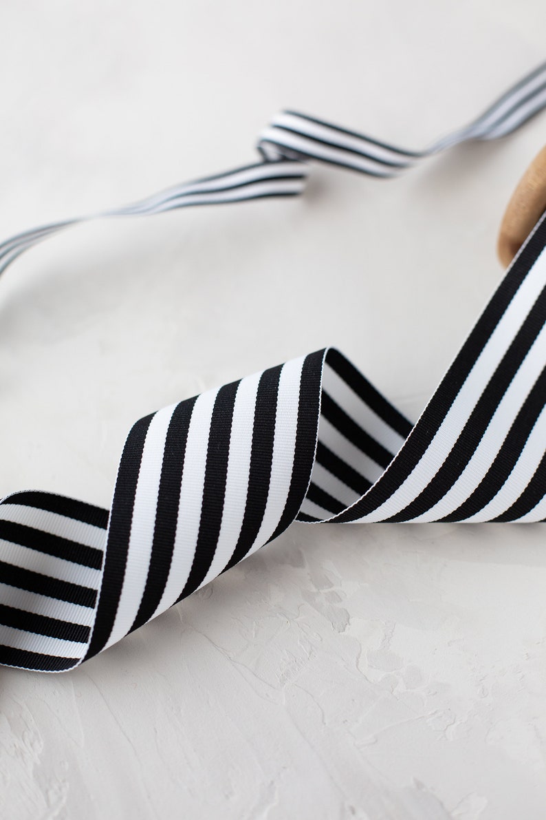 Black White Stripe Grosgrain Ribbon 3/8 5/8 7/8 1.5 2.25 image 2