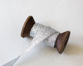 Silver Metallic Italian Braided Lamé Ribbon • 1/8&quot; • 5/8&quot;