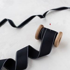 Black + White Double Stitch Edge Grosgrain Ribbon • 5/8&quot; • 7/8&quot; • 1.5&quot;