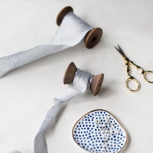 Pewter Silver Gray Bias-Cut Dupioni Silk Ribbon: Raw Edge • 3/4&quot; • 2&quot;