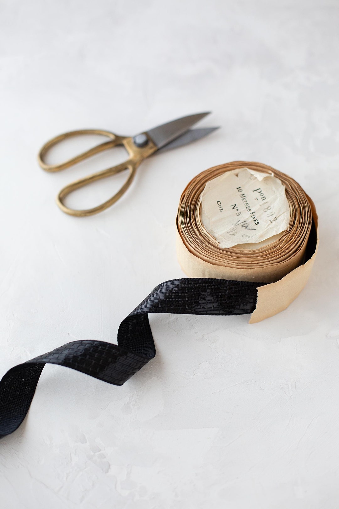 Black Tinsel Woven Grid French Ribbon Trim • 1