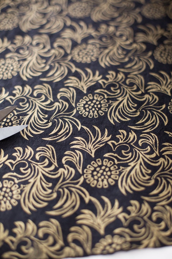 Gold Marbled Black Floral Wrapping Paper - 20 Sheets - LO Florist Supplies