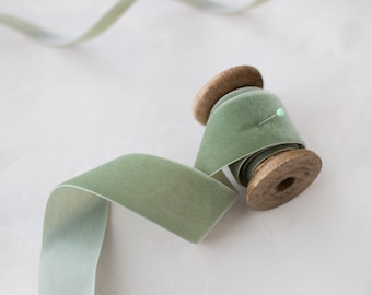 Dusty Sage Green Swiss Velvet Ribbon • 1/8" • 1/4" • 3/8" • 5/8" • 7/8" • 1.5" • 2"