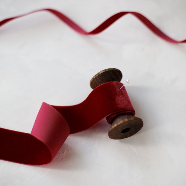 Burgundy Merlot Swiss Velvet Ribbon • 1/8" • 1/4" • 3/8" • 5/8" • 7/8" • 1.5" • 2"