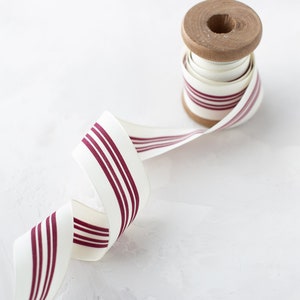 Ivory + Wine Striped Wired Ribbon • 1.5&quot;