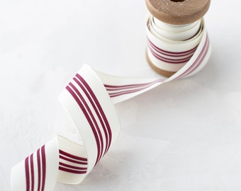 Ivory + Wine Striped Wired Ribbon • 1.5"