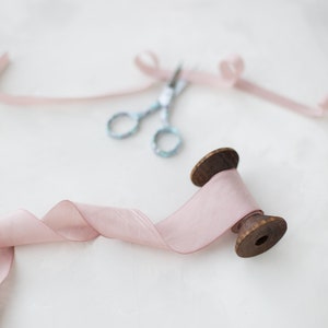 Rose Mauve Bias-Cut Silk Ribbon: Hand-Dyed, Raw Edge • 1/2&quot; • 5/8&quot; • 1&quot; •  1.5&quot;