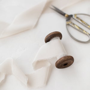 Beige Crepe de Chine Silk Ribbon: Hand-Dyed, Frayed Edge • 5/8&quot; • 1.25&quot; • 2&quot;