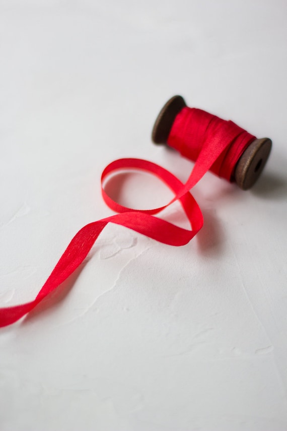Scarlet Red Linen-cotton Blend Frayed Edge Ribbon 1 1-1/2 