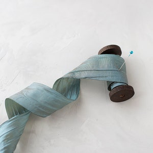 Blue + Beige Shimmer Crinkle Taffeta Ribbon • 1.5"