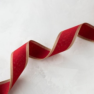 Cranberry Red Chambray w/ Gold Metallic Edge Wired Ribbon • 1.5&quot;