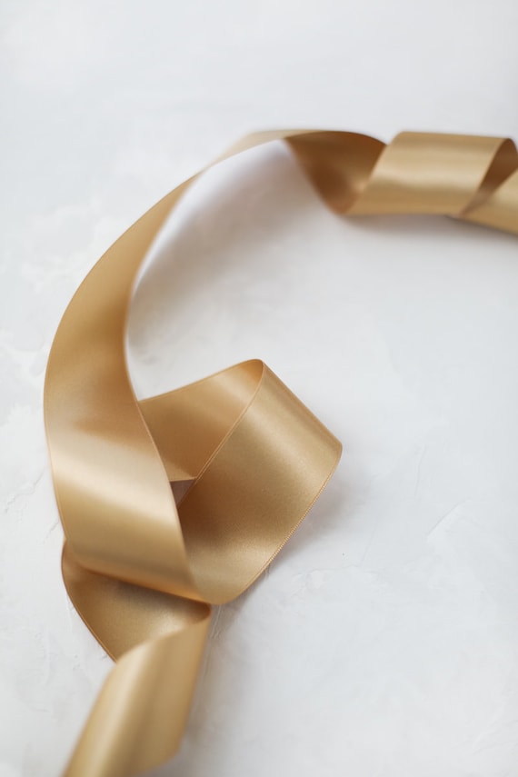 Gold Champagne Double-Faced Satin Ribbon • 1/4 • 3/8 • 5/8 • 1 • 1-1/2  • 2 • 2-3/4