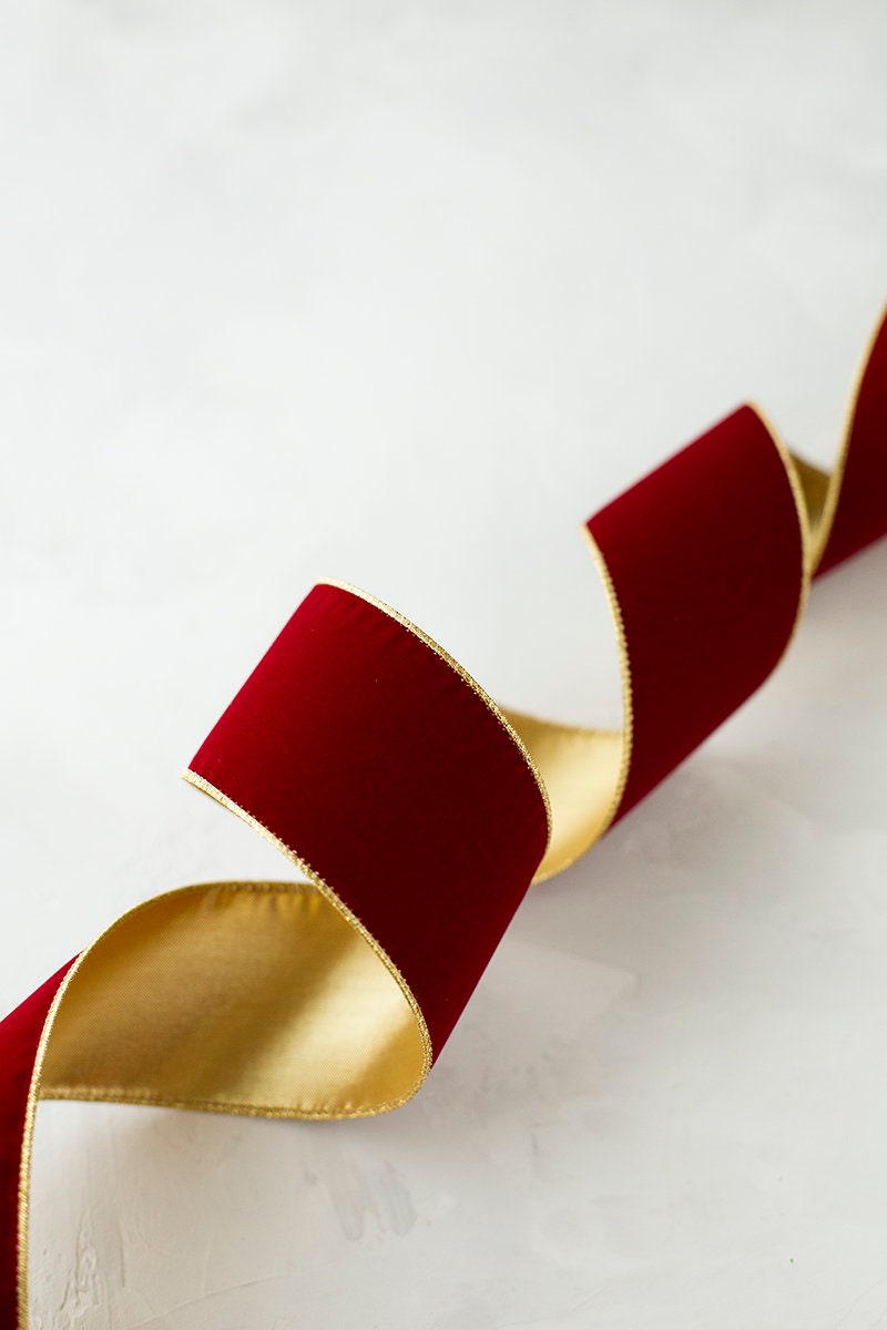 Wired Burgundy Velvet Christmas Ribbon 3.8cm #9 - 50 Yards