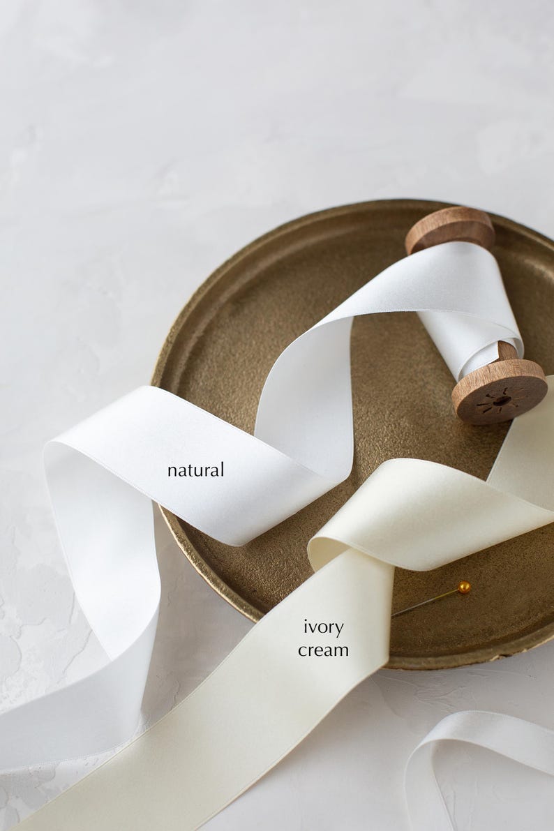 Ivory Cream Silk Satin Ribbon: Double-faced, Woven Edge • 1/8