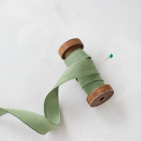 Spring Sage Green Variegated Hand-Dyed Cotton Ribbon • 5/8"