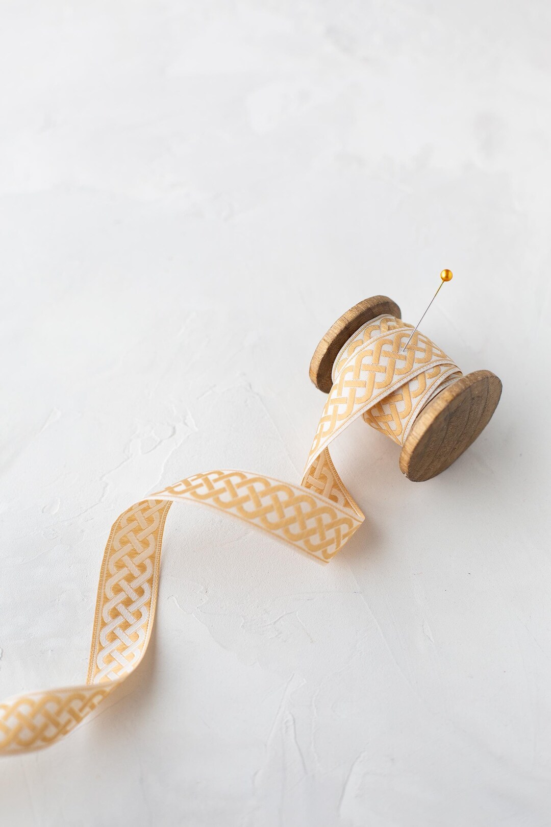 Golden Tan + Cream Trellis Mirrored Woven Jacquard Ribbon • 3/4