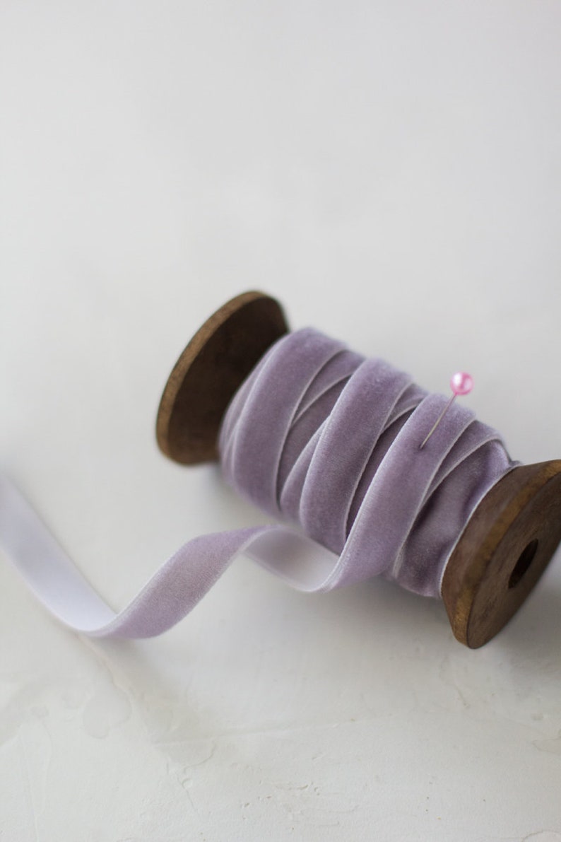 Dusty Lavender Purple Velvet Ribbon 1/4 3/8 5/8 image 2