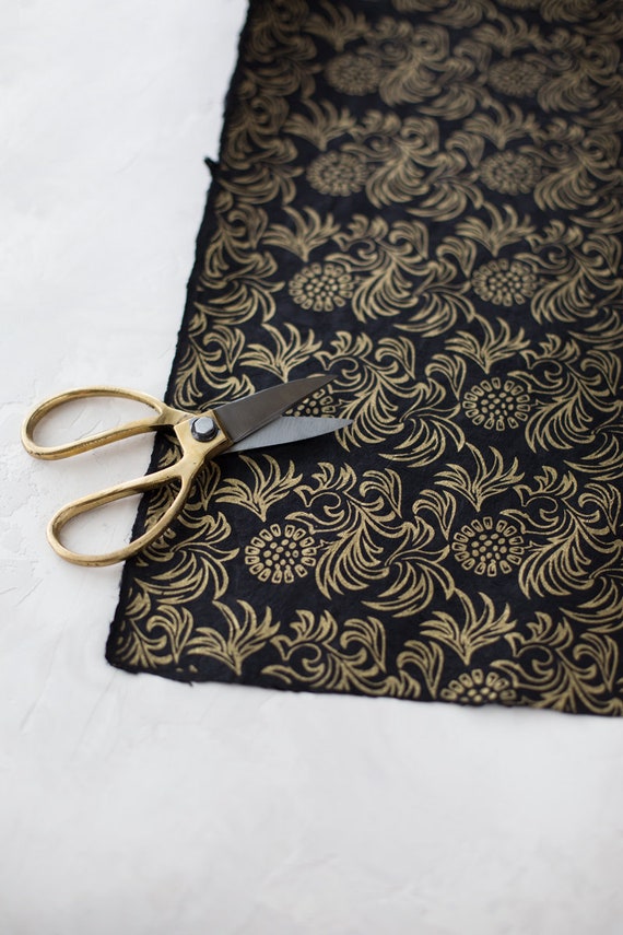 Floral Rose Gold Flowers and Leaves Drawing Black Wrapping Paper by  BlackStrawberry