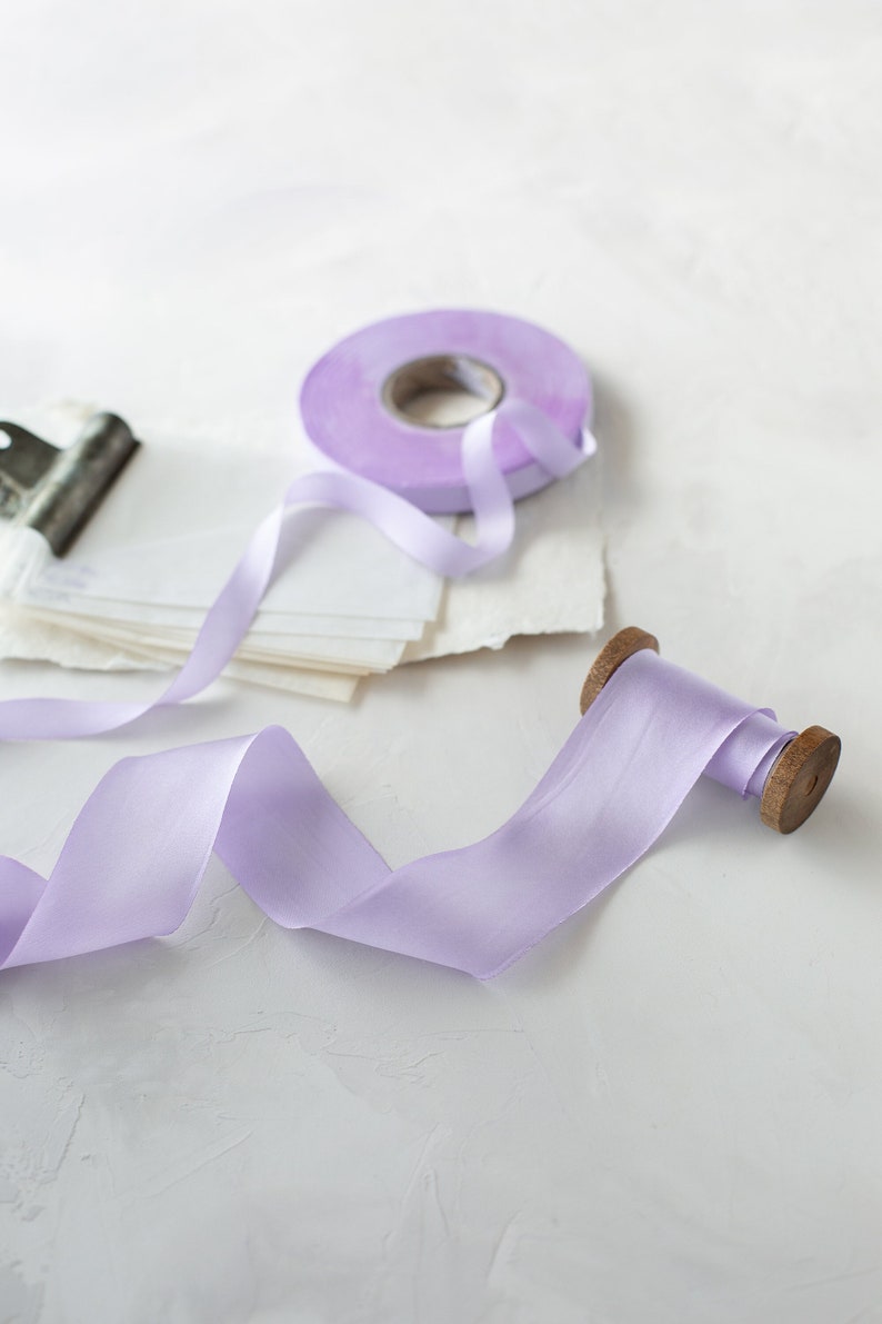 Lavender Purple Bias-Cut Hand-Dyed Silk Charmeuse Ribbon 1/2 5/8 1 1.5 2.5 image 1