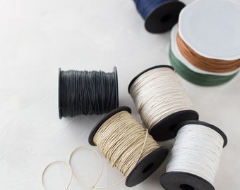 Waxed 1mm Cord on Spool • Antique White / Ivory / Natural / Black / Camel Brown / Olive Green / Navy / Dusty Blue • 100 yards